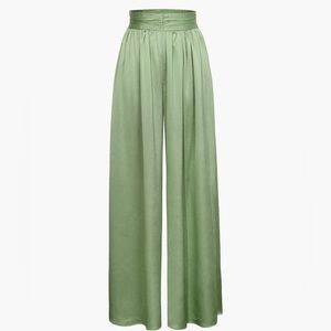 NWT Micas Women Heavy Satin Wide Leg Sage Green Textured Trousers/ Pants…
